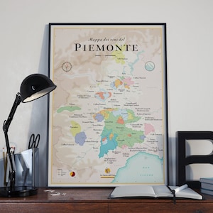Wijnkaart van Piemonte | Affiche 50 x 70 cm | Decoridee voor wijnliefhebber
