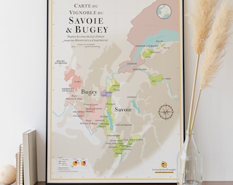 Carte des Vins de Savoie et Bugey |Affiche 50 x 70 cm | Idée déco pour amateur de vin