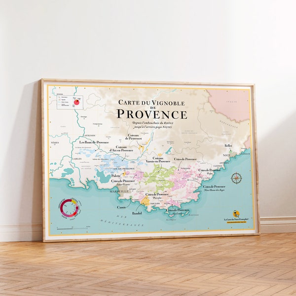 Carte des Vins de Provence | Affiche 50x70 cm | Idée déco pour amateur de vin