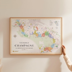 Kaart van de wijngaard Montagne de Reims (Champagne) | 50x70cm | cadeau-idee voor wijnliefhebber