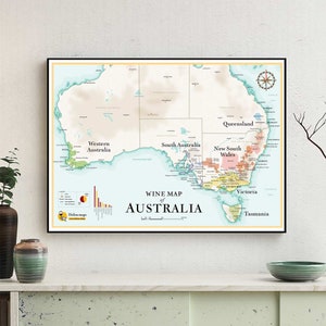 Australische wijnkaart | Affiche 50 x 70 cm | Decoridee voor wijnliefhebber