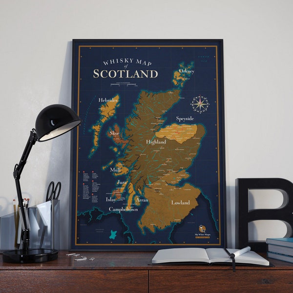 Carte du Whisky Écossais| Affiche 50 x 70 cm | Idée déco pour amateur de whisky