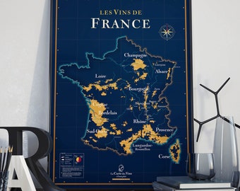 Les Vins de France - Bleue | Affiche 50 x 70 cm | Idée déco pour amateur de vin