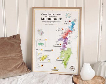 Carte des Vins de Bourgogne |Affiche pour amateur de vin