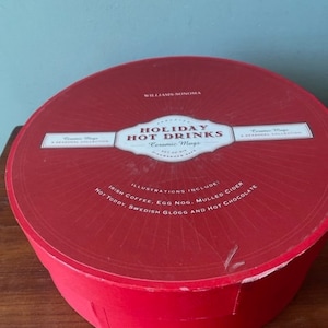 Williams Sonoma EMPTY Hot Chocolate Tin Cocoa Container Metal Round Red  Classic