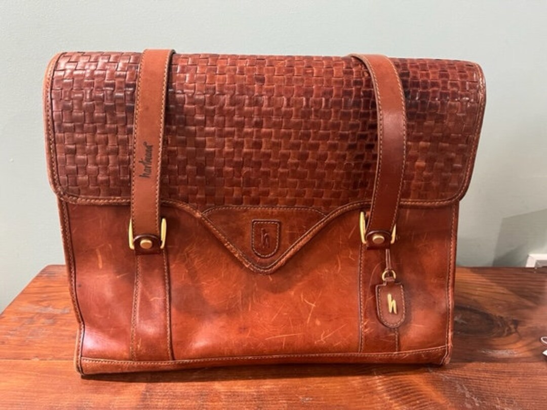 Vintage Hartmann Woven Leather Luggage Business Tote Excellent