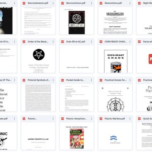 May include: A collection of PDF documents with various titles, including "Touched by Fire," "Nature's Eternal," and "Order of the Black Star." The documents feature text and graphics, with some displaying the PDF icon.