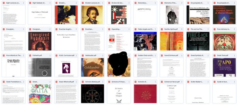 May include: A collection of book covers, each with unique designs and titles. The covers vary in color and style, including images of people, abstract art, and text. The books appear to be related to various topics, including history, science, and spirituality.