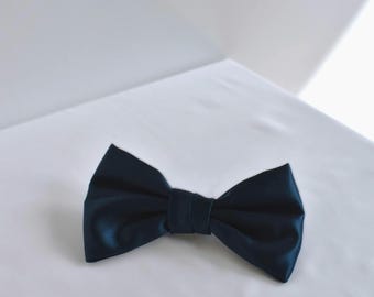 Navy Satin Hair Bow - Elegant Duchess Satin Alligator Clip