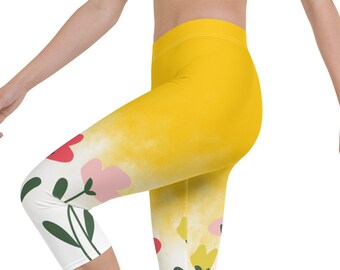 Floral Print Capri Leggings: High Waist Activewear Gym Pants