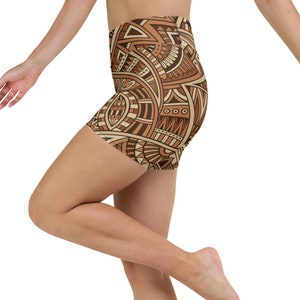 Tribal Print Yoga Shorts, Women Activewear, Yoga Shorts, Gym Shorts, High Waisted Fitted, Fitness Shorts, Running Shorts, Workout Shorts