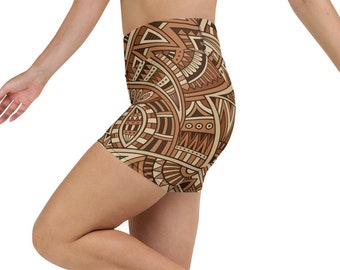 Shorts de yoga à imprimé tribal, Vêtements de sport pour femmes, Shorts de yoga, Shorts de sport, Taille haute ajustée, Shorts de fitness, Shorts de course, Shorts d'entraînement