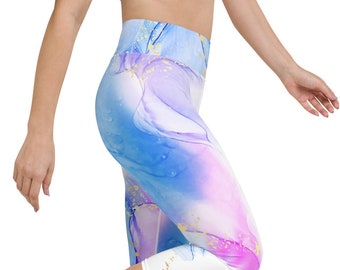 Abstract Watercolor Print Capri Leggings: High Waist Activewear