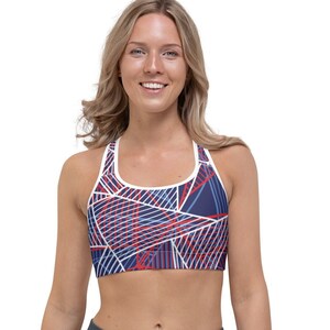 ABSTRACT SPORTS BRA, Gym Bra, Yoga Bra, Fun Bra, Aerobics Bra, Exercise Bra, Women Activewear, Performance Bra