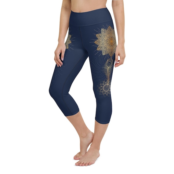Gold Mandala Print Yoga Capri Leggings With Small Inside Key