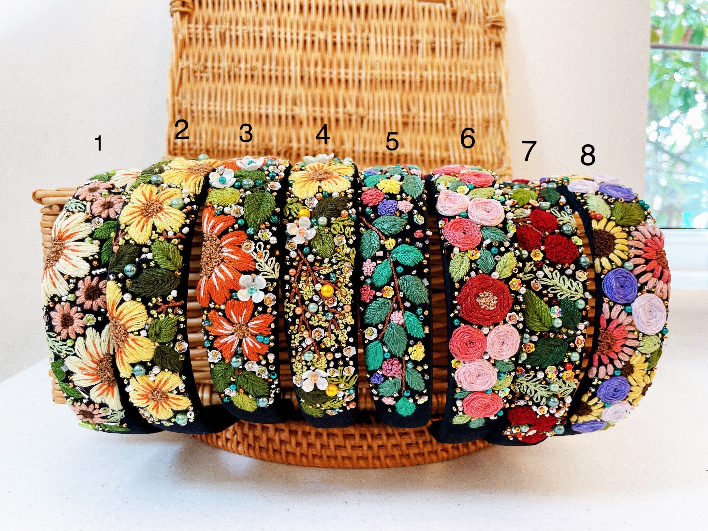 Floral Embroidered Velvet Headband - Etsy