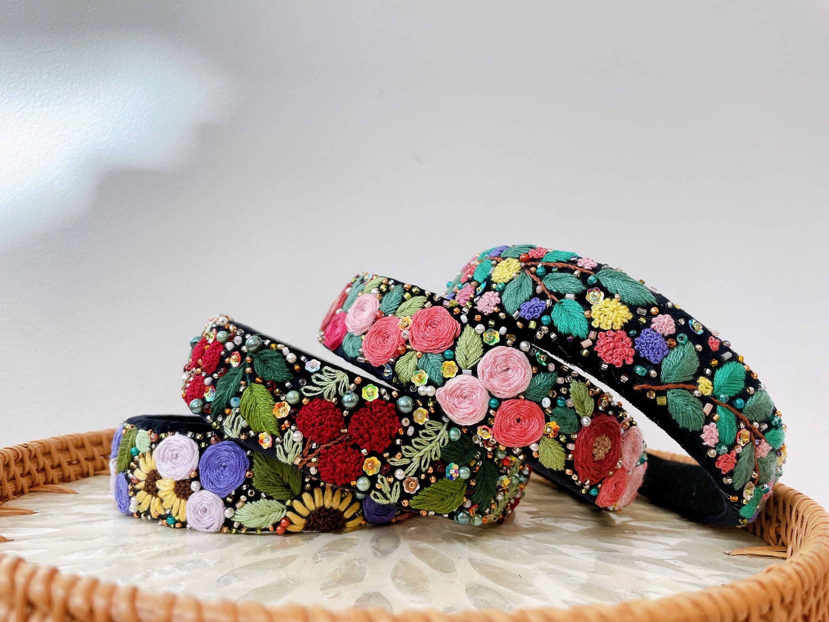 Handmade Velvet Floral Headband-OS Floral Embroidered Velvet Headband - Etsy main image 2
