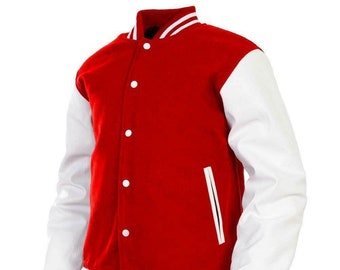 Chaqueta Letterman de lana: mangas de piel sintética, estilo universitario