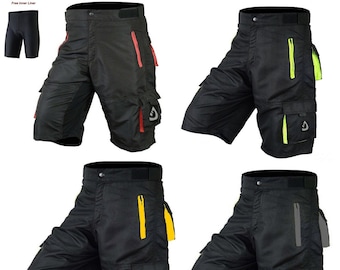Pantalones cortos de ciclismo de montaña para hombre: pantalones cortos multibolsillos con forro acolchado