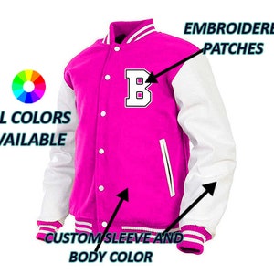 Mens /Women Letterman Varsity Jacket Customizable Wool + Leather Jackets with Patch / Embroidery Logos / Letters