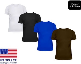 Pack múltiple de camisetas para hombre: Camisetas ligeras de cuello redondo en mezcla de algodón, lisas o aptas para serigrafía o impresión de logotipo DTF.