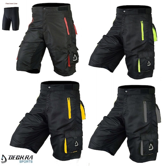 Mens MTB Cycling Shorts: Multi-Pocket Mountain Biking Shorts with Padded Liner