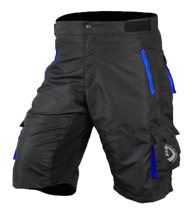 Mens MTB Cycling Shorts: Multi-Pocket Mountain Biking Shorts with Padded Liner Blue
