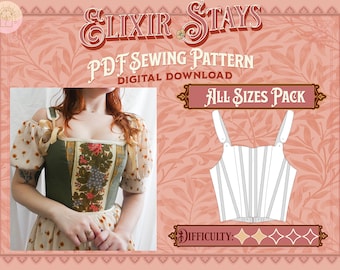Elixir Stays Pattern Pack - Straight, Mid, Plus Sizes | Digital Download Sewing Pattern, Corset Pattern, Cottagecore/Renfaire