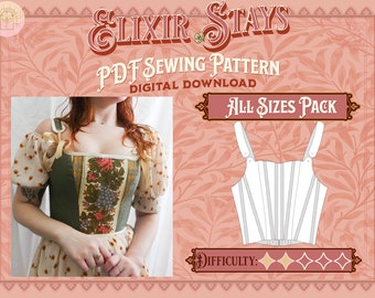 Elixir Stays Pattern Pack - Straight, Mid, Plus Sizes | Digital Download Sewing Pattern, Corset Pattern, Cottagecore/Renfaire