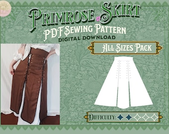 Primrose Skirt Pattern Pack - Straight, Mid, and Plus Sizes | Digital Download Sewing Pattern, Thigh Slit Skirt, Renfaire/Cottagecore Skirt