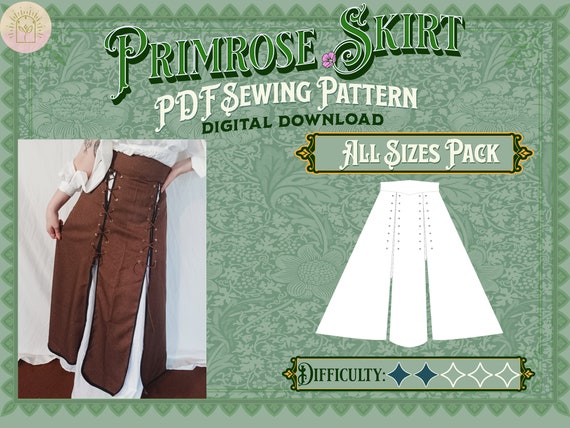 Primrose Skirt Pattern Pack - Straight, Mid, and Plus Sizes | Digital Download Sewing Pattern, Thigh Slit Skirt, Renfaire/Cottagecore Skirt
