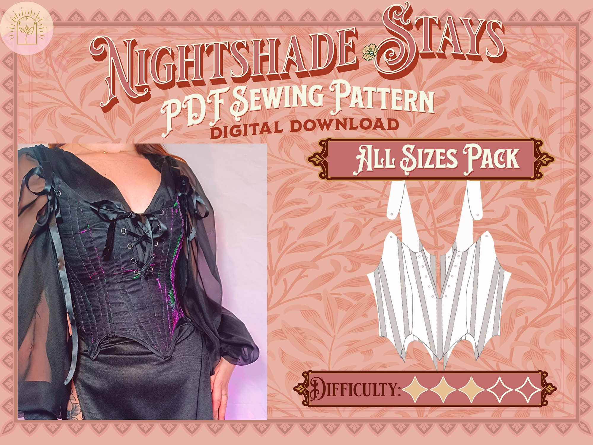 Nightshade Stays Pattern Pack - Straight, Mid, and Plus Sizes | Digital Download Sewing Pattern, Corset Pattern, Cottagecore/Renfaire