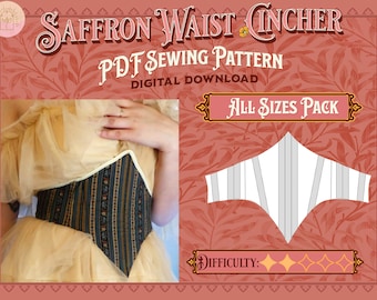 Saffron Waist Cincher Pattern Pack - Straight, Mid, and Plus Sizes | Digital Download Sewing Pattern, Corset Pattern, Cottagecore/Renfaire