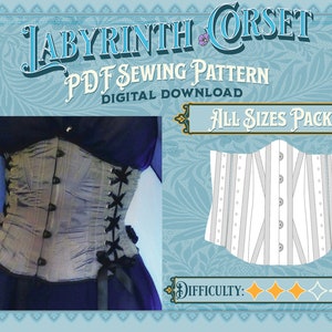 Labyrinth Corset Pattern Pack - Straight, Mid, and Plus Sizes | Digital Download Sewing Pattern, Corset Pattern, Cottagecore/Renfaire