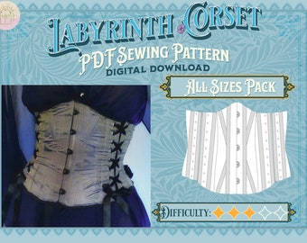 Labyrinth Corset Pattern Pack - Straight, Mid, and Plus Sizes | Digital Download Sewing Pattern, Corset Pattern, Cottagecore/Renfaire