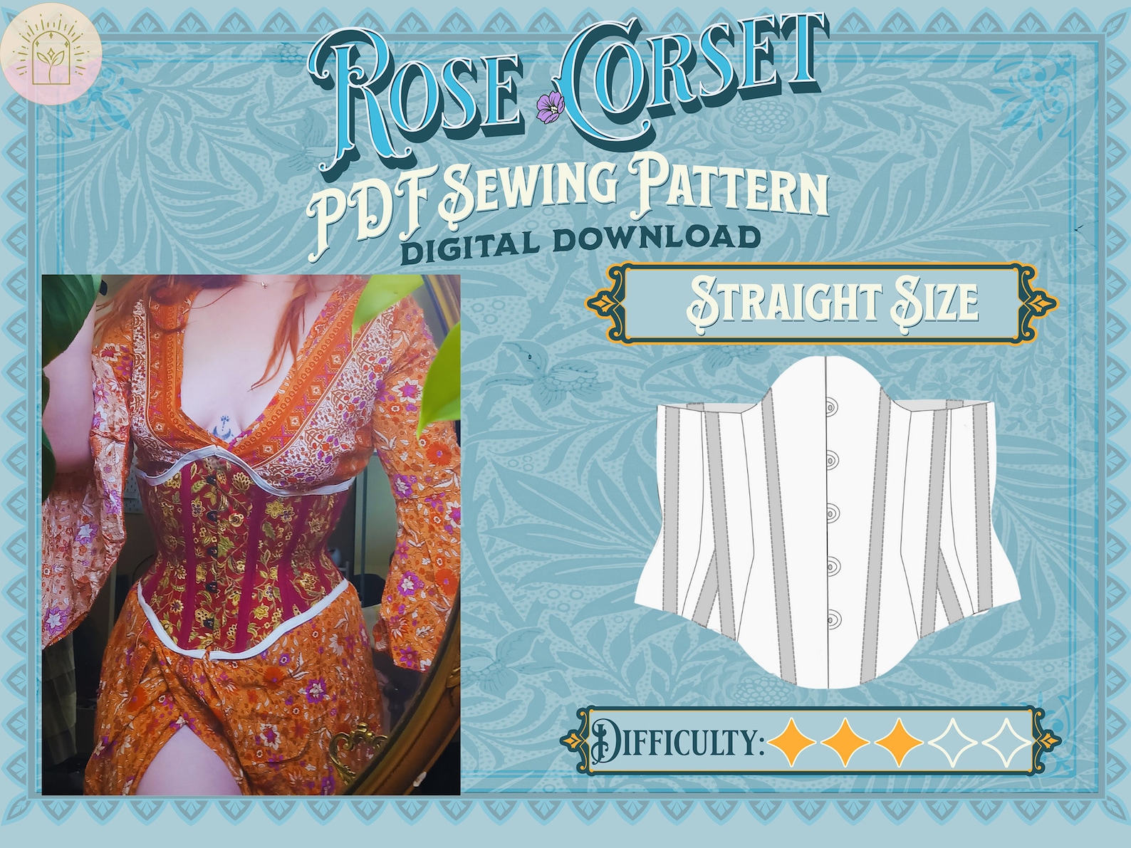 Rose Corset Pattern - Straight Size | Digital Download Sewing Pattern ...