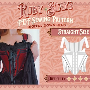 Ruby Stays Sewing Pattern - Straight Size | Digital Download Sewing Pattern, Corset Pattern, Cottagecore/Renfaire