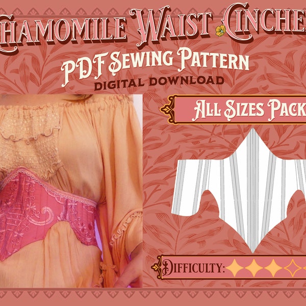 Chamomile Waist Cincher Sewing Pattern Pack- Straight, Mid, and Plus Sizes | Digital Download Sewing Pattern, Corset Pattern, Cottagecore