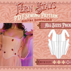 Fern Stays Sewing Pattern Pack - Straight, Mid, and Plus Size | Digital Download Sewing Pattern, Corset Pattern, Cottagecore/Renfaire