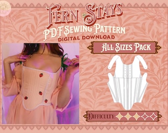 Fern Stays Sewing Pattern Pack - Straight, Mid, and Plus Size | Digital Download Sewing Pattern, Corset Pattern, Cottagecore/Renfaire