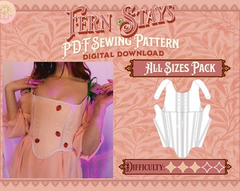 Fern Stays Sewing Pattern Pack - Straight, Mid, and Plus Size | Digital Download Sewing Pattern, Corset Pattern, Cottagecore/Renfaire