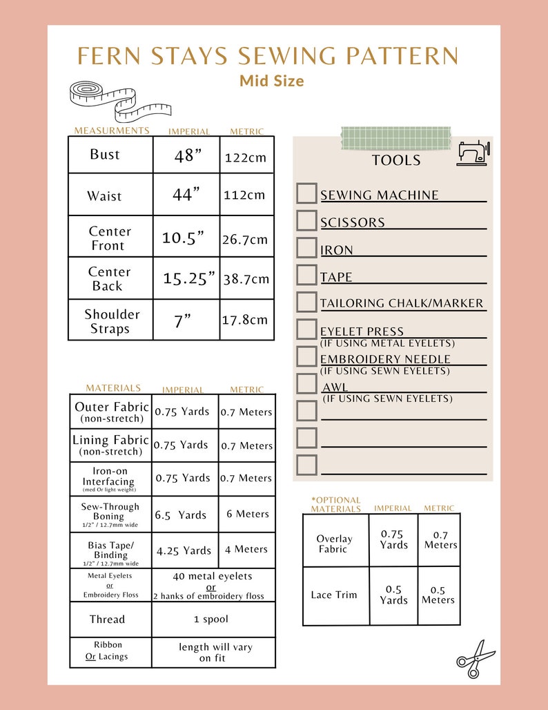 Fern Stays Sewing Pattern - Mid Size | Digital Download Sewing Pattern ...