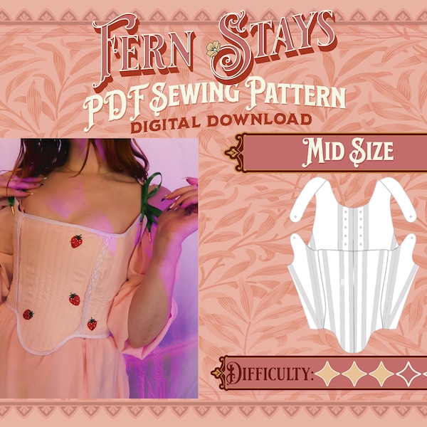 Fern Stays Sewing Pattern - Mid Size | Digital Download Sewing Pattern, Corset Pattern, Cottagecore/Renfaire