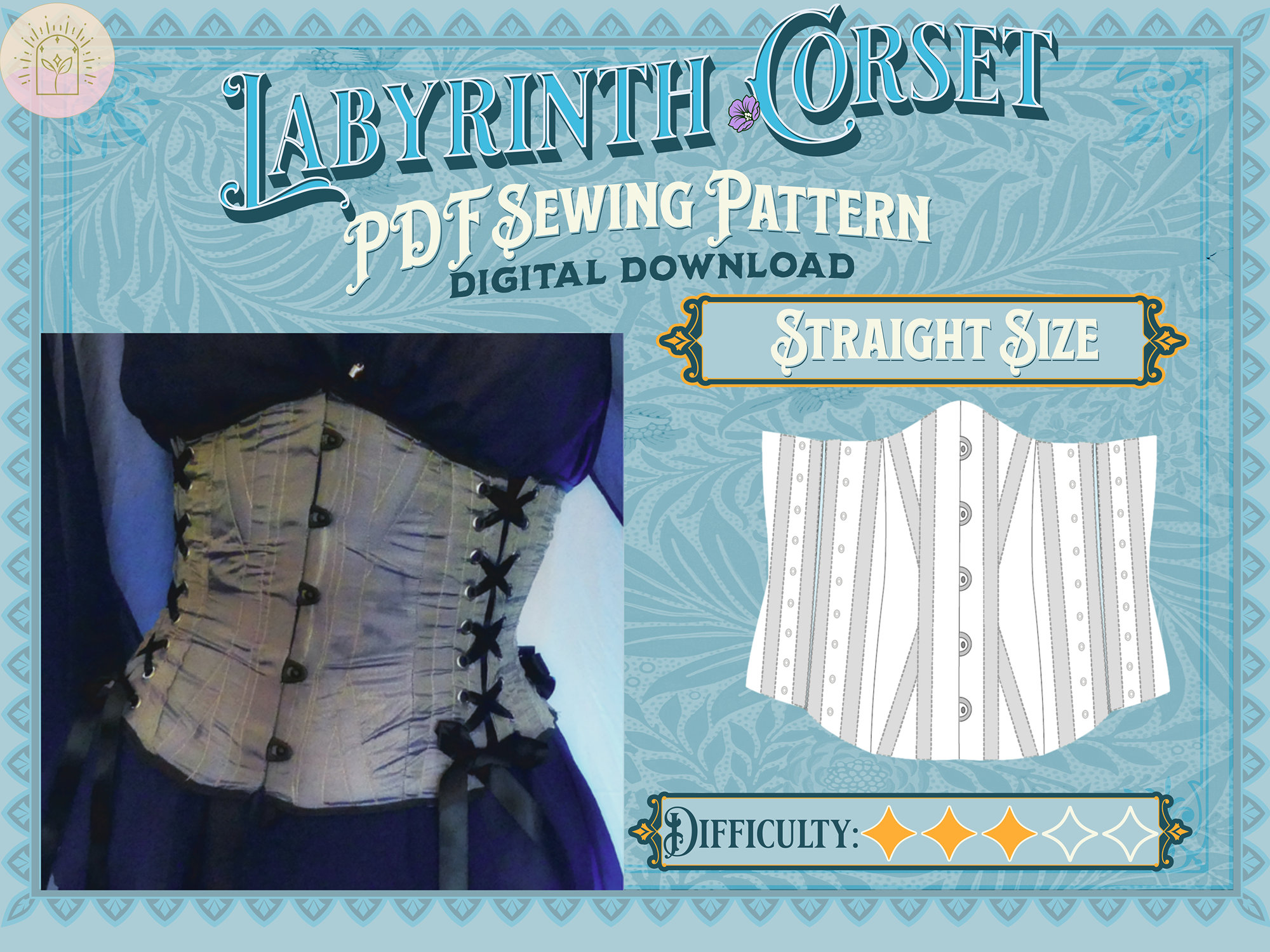 Labyrinth Corset Pattern Straight Size Digital Download Sewing Pattern, Corset  Pattern, Cottagecore/renfaire 
