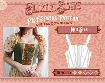 Elixir blijft patroon - middelgrote maat | Digitale download naaipatroon, korsetpatroon, Cottagecore/Renfaire, contrastpaneel, ruggeregen