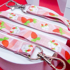 Strawberry Milk Lanyard | Lanyard with Clip, Strawberry, Cute, Pink, Convention Lanyards, Key Lanyards, Pink Aesthetic, Strawberry Milk