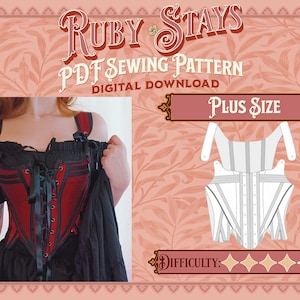 Ruby Stays Sewing Pattern - Plus Size | Digital Download Sewing Pattern, Corset Pattern, Cottagecore/Renfaire