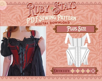 Ruby Stays Sewing Pattern - Plus Size | Digital Download Sewing Pattern, Corset Pattern, Cottagecore/Renfaire
