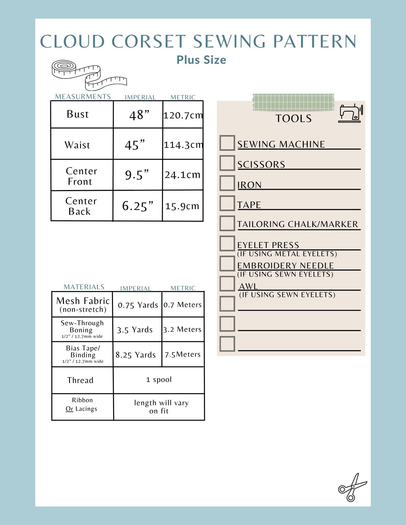 Cloud Corset Sewing Pattern Pack - Straight, Mid, and Plus Sizes ...