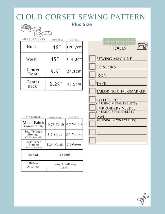 Cloud Corset Sewing Pattern Plus Size Digital Download Sewing
